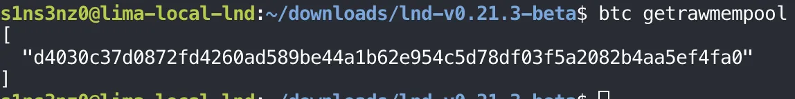 btc getrawmempool returns one transaction, d4030c37d0872fd4260ad589be44a1b62e954c5d78df03f5a2082b4aa5ef4fa0